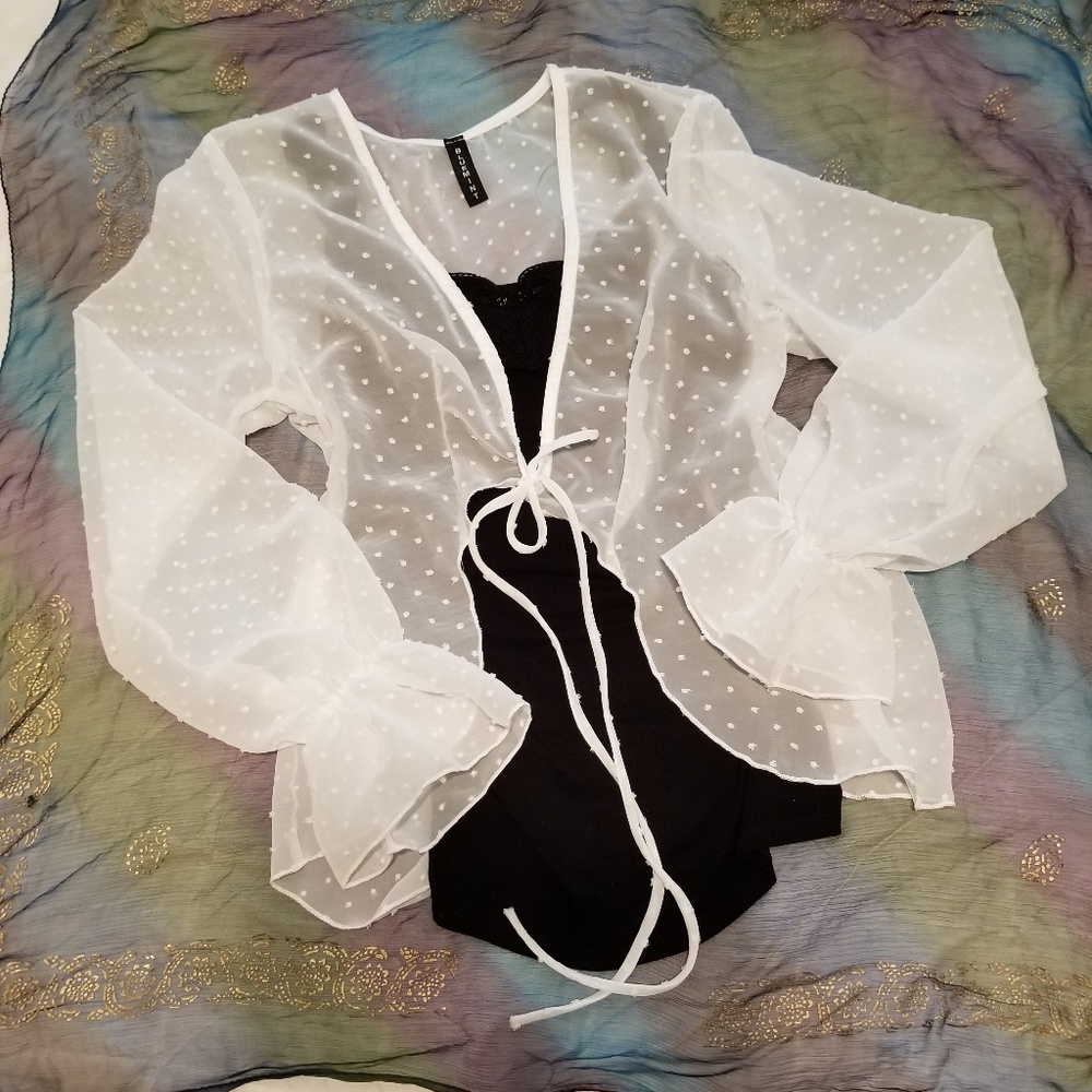 Bluemint Sheer ivory swiss dot tie closure top - Picture 5 of 7